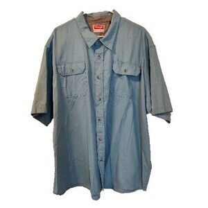 Wrangler Mens Green-Blue Cotton Twill Button Up Short Sleeve Work Shirt Size 3XL